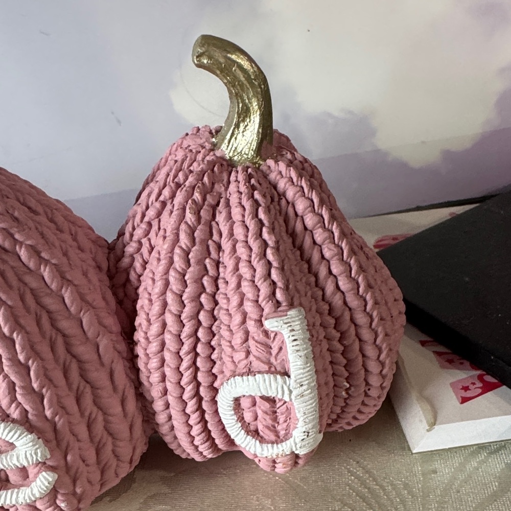 Harvest Pink Knitted Pumpkins Decor (resin) - Picture 11 of 11